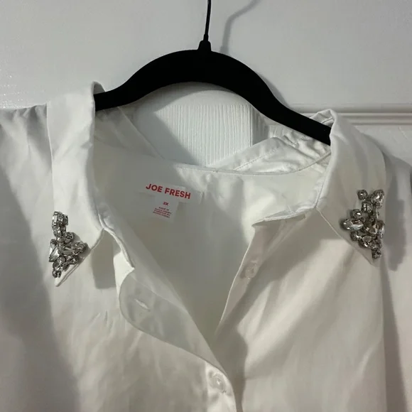 Joe Fresh White Button-Up Shirt with Rhinestone Collar – Size 3X – Never Worn - Picture 2 of 6
